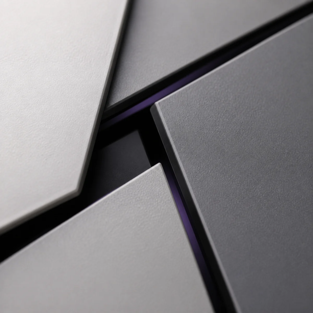Close view of overlapping engineered planes changing direction around a shared seam